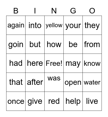 First Grade Sight Words List 2 Bingo Card
