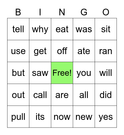 3 Letter Word Bingo Card