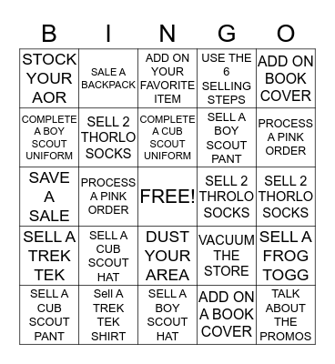 Sioux Premier Scout Shop Bingo Card