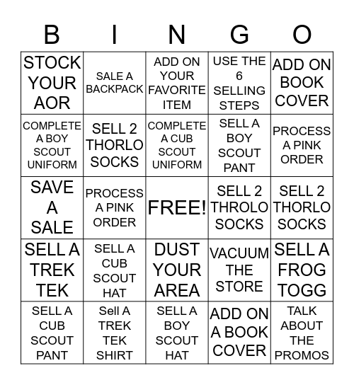 Sioux Premier Scout Shop Bingo Card