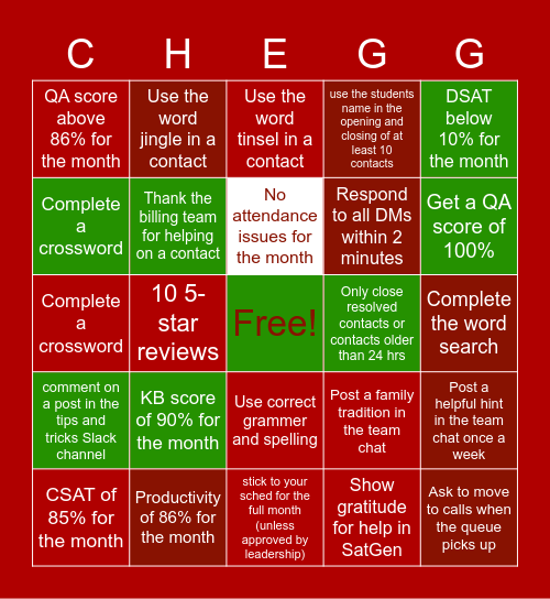 Jingle Bells Cheggo!!! Bingo Card