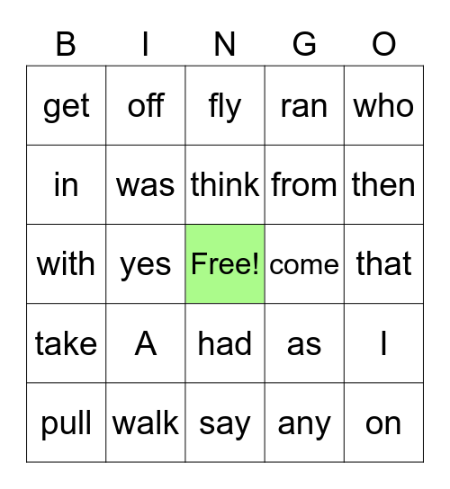 Multiple Sight Word Bingo Card