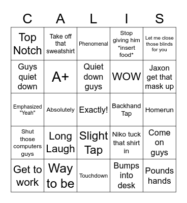 Dr. Calis Bingo Card