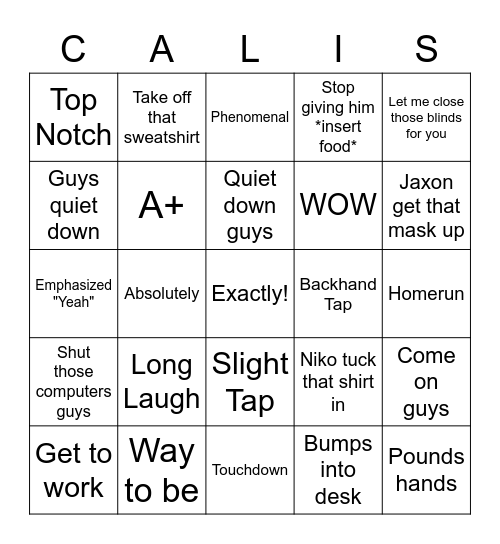 Dr. Calis Bingo Card