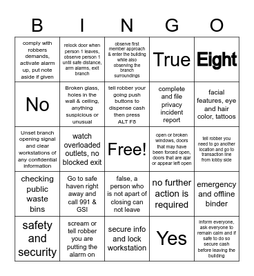 Safety and Security Bingo Card