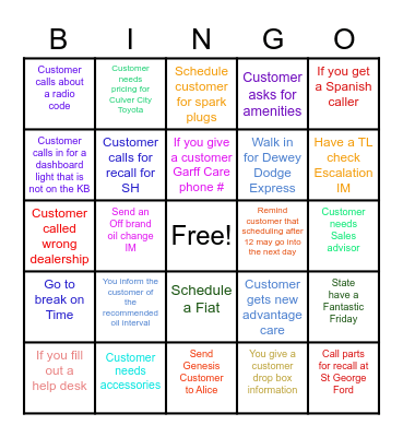 Inbound Bingo Card