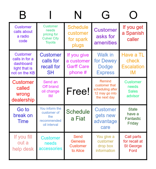 Inbound Bingo Card