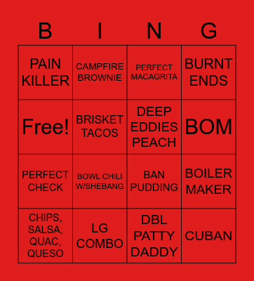 BAR BINGO Card