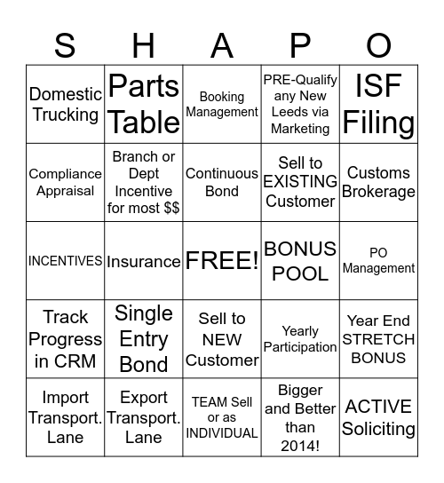 Shapiro's UPSELL Bingo Game Bingo Card