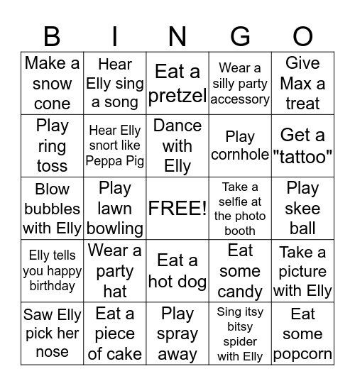 Elly's Birthday Bingo Card