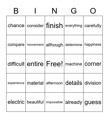 Untitled Bingo Card