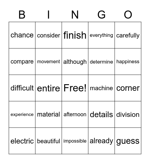 Untitled Bingo Card