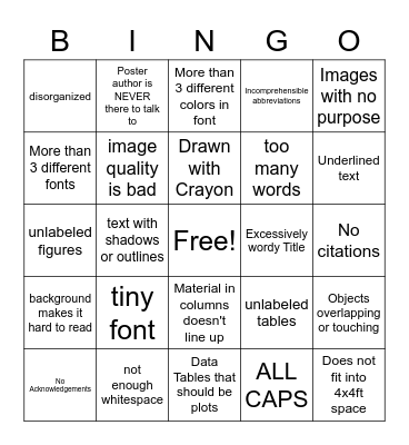 Bad Posters Bingo Card