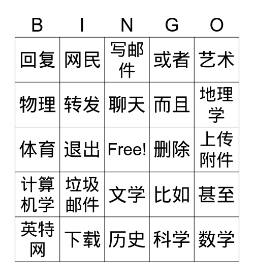 网络社交 Bingo Card