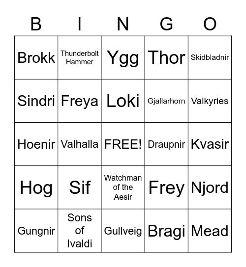Norse Mythology Bingo Card