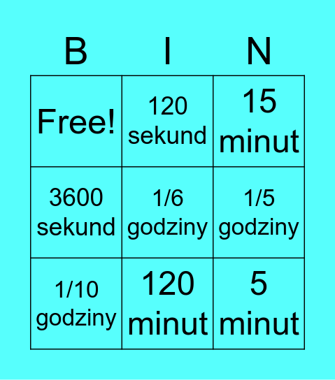 Jednostki czasu Bingo Card