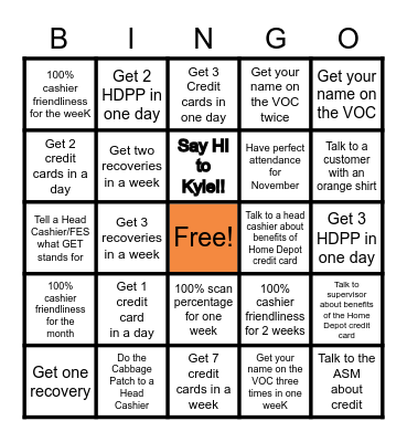 Home Depot Bingo Card