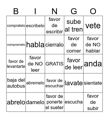 commands Bingo Card