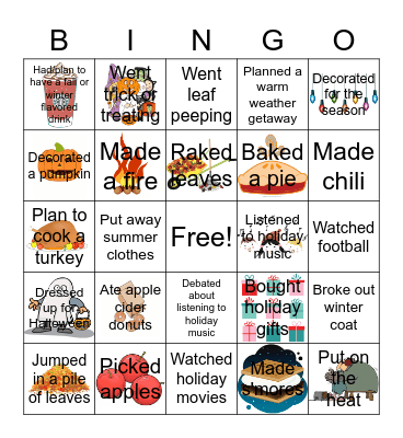 Fall Activities Bingo Card