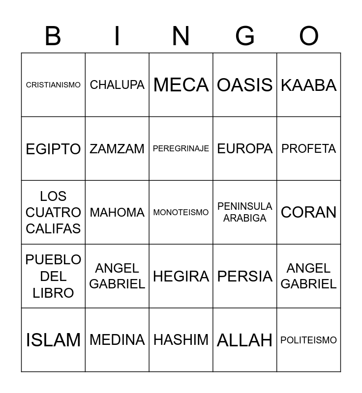 LECCION 9 ORIGINES DEL ISLAM Bingo Card