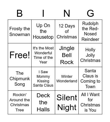 Holiday Music Bingo Card