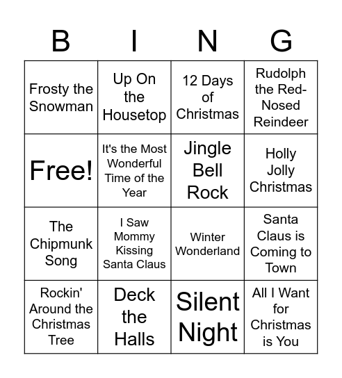 Holiday Music Bingo Card