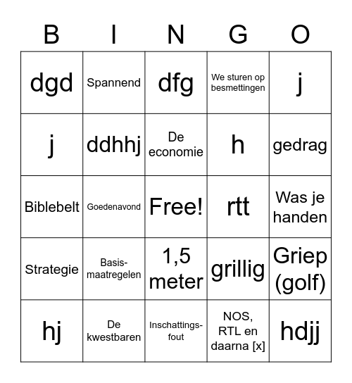 PersCo bingo Card