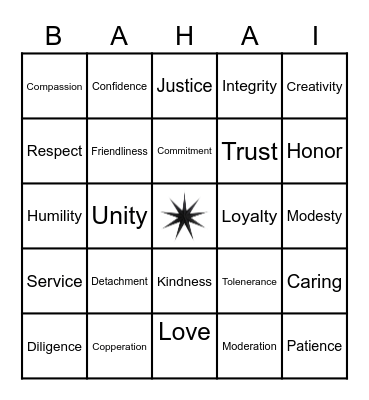 Baha'i Bing Bingo Card