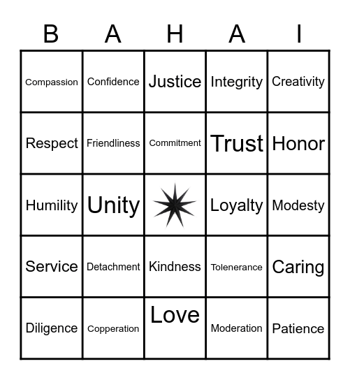 Baha'i Bing Bingo Card