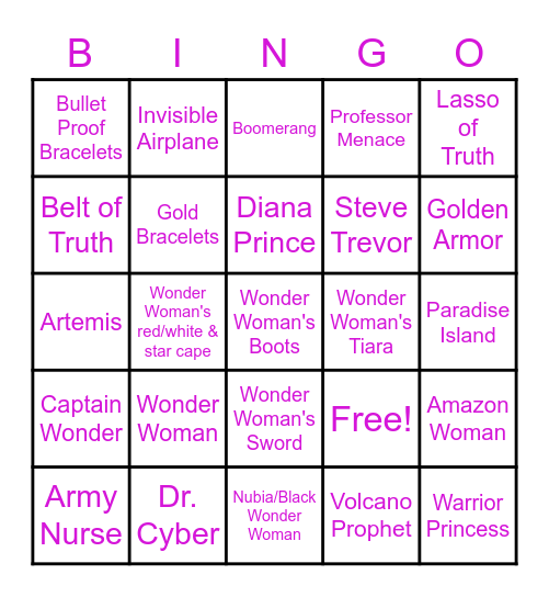 Wonder Woman Bingo Card