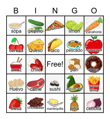 Bingo food in Spanish Bingo Card