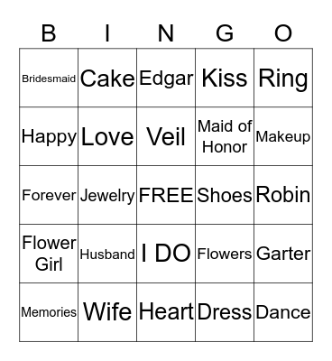 Bridal Shower Bingo Card