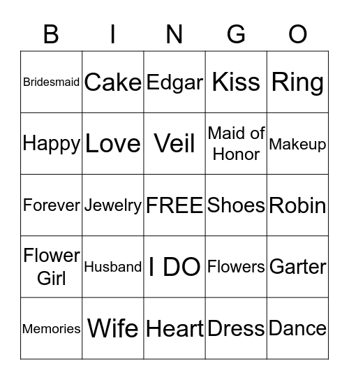 Bridal Shower Bingo Card