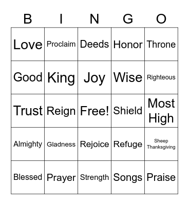 The Study of Psalms (100, 91,107 & 84) Bingo Card