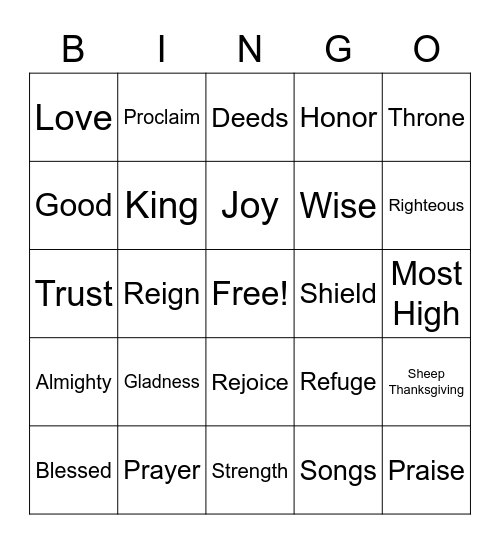 The Study of Psalms (100, 91,107 & 84) Bingo Card