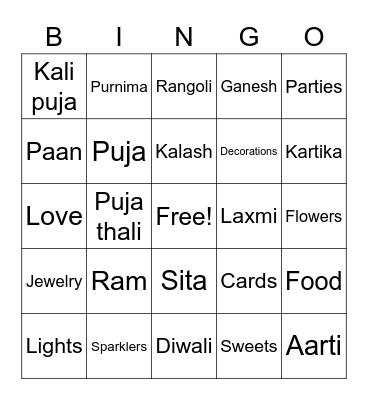 Diwali Bingo Card