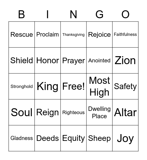 The Study of Psalms (100, 91,107 & 84) Bingo Card