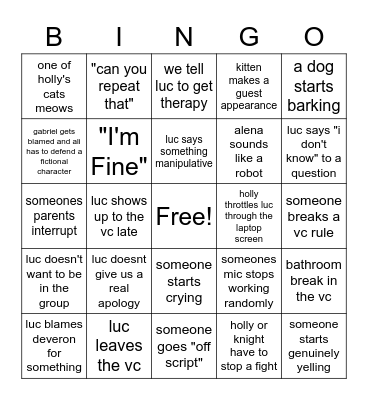 group vc time <3 Bingo Card