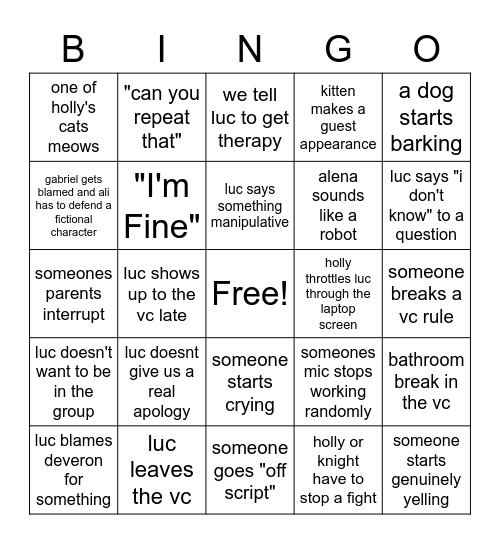 group vc time <3 Bingo Card