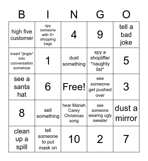 Sunglass Hut Bingo Card