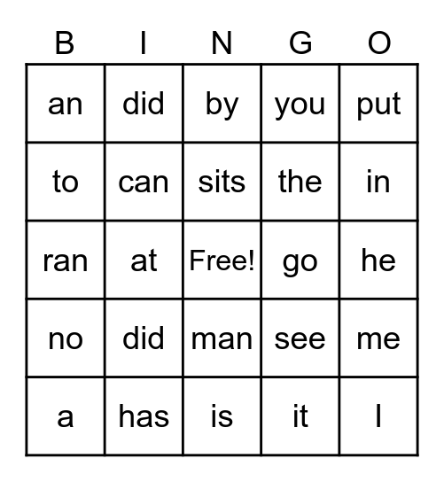 Popcorn Word Bingo Card