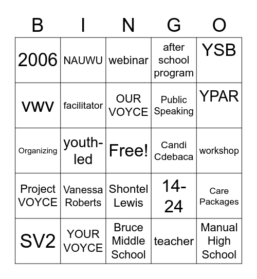 PV BINGO Card