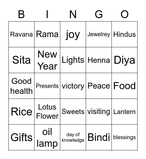 Diwali Bingo Card