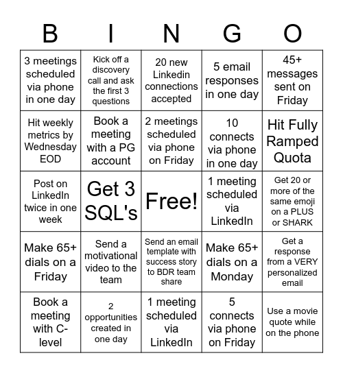 SDR Bingo Card