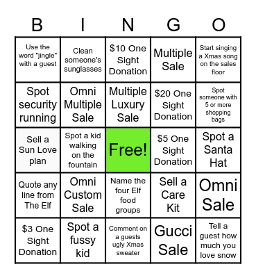 SUNGLASS HUT HOLIDAY BINGO Card