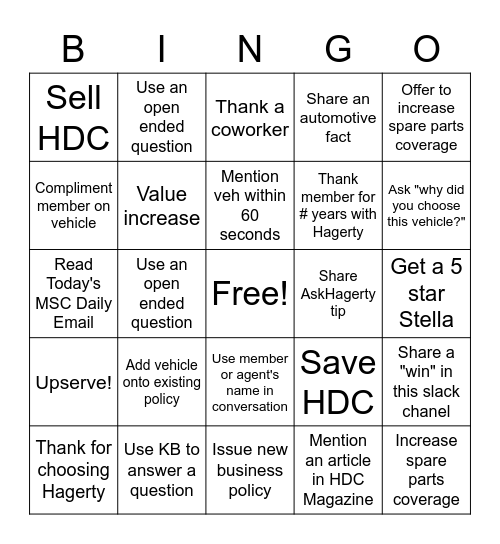 Hagerty Bingo Card