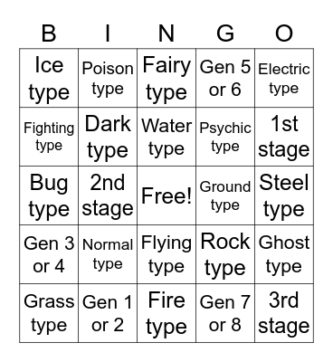 Pokemon Bingo Card