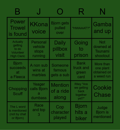 11/6 Subathon Bjorn-go (ONE reroll!) Bingo Card