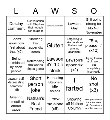 Lawson Bingo Card