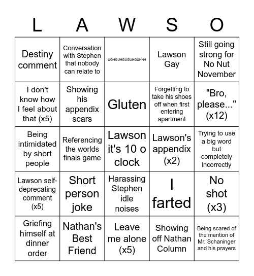 Lawson Bingo Card